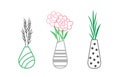 Vases with bouquets. Linear minimalistic
