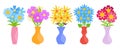 Vases with colored blooming flowers set vector Royalty Free Stock Photo