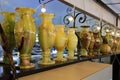 Vases made of natural stone. Background with selective focus and copy space Royalty Free Stock Photo