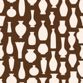Vases silhouettes vector seamless pattern. Ancient bowls background