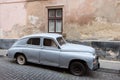 Vasilievsky Island spitSoviet Pobeda car Royalty Free Stock Photo