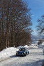 Blue Alpine-Renault in Vassieux forest Royalty Free Stock Photo