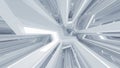 Abstract Futuristic White and Gray Geometric Structure with Glowing Light Streaks and Sharp Angles Keywords Royalty Free Stock Photo
