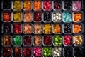 the vast array of different jelly bean flavors in open square containers AI Generated