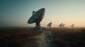 Vast Array of Satellite Dishes in a Serene Landscape at Dusk Royalty Free Stock Photo