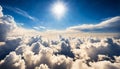 vast cloudy sky with bright shining sun above cloudscape Royalty Free Stock Photo