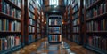 Vast collection of books in a library room, showcasing an electronic library on a phone