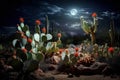 Vast Desert cactus night. Generate Ai