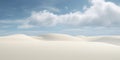 vast desert dunes with white sand and blue sky. fluffy white clouds.