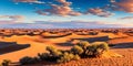 A vast desert expanse with rolling dunes under a sunny sky. Generative AI