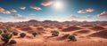 A vast desert expanse with rolling dunes under a sunny sky. Generative AI