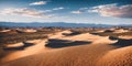 A vast desert expanse with rolling dunes under a sunny sky. Generative AI Royalty Free Stock Photo