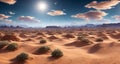 A vast desert expanse with rolling dunes under a sunny sky. Generative AI Royalty Free Stock Photo