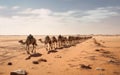 Vast Desert Harsh Environment Group of Camels Are Walking Hard Landscape AI Generative Royalty Free Stock Photo