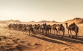 Vast Desert Harsh Environment Group of Camels Are Walking Hard Landscape AI Generative Royalty Free Stock Photo