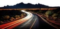 vast desert highway. transparent PNG background. light streaks on a desert highway. city lights at night. Royalty Free Stock Photo