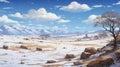 Frozen Anime Landscape: Desertwave Art With Studio Ghibli Vibes Royalty Free Stock Photo