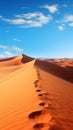 A vast desert landscape, with sand dunes stretching out as far as the eye can see and a small oasi Royalty Free Stock Photo