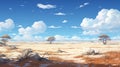 Vast Desert Landscape With Snow Flurries - Studio Ghibli Style Royalty Free Stock Photo