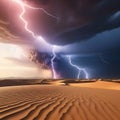 at vast desert, lightning strike colored 3d rendering element. Royalty Free Stock Photo