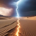 at vast desert, lightning strike colored 3d rendering element. Royalty Free Stock Photo