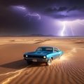 at vast desert, lightning strike colored 3d rendering element. Royalty Free Stock Photo