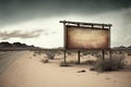 Blank billboard in the middle of the desert with a dramatic sky