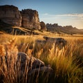 A vast, desolate landscape with towering cliffs and jagged rocks stretching out into the distance.