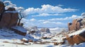 Snowy Desertwave Landscape A Studio Ghibli Inspired Digital Painting Royalty Free Stock Photo