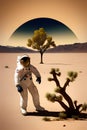 astronauts in a desert with a tree generated by ai Royalty Free Stock Photo