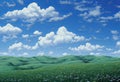 A grassy field under a blue sky with fluffy white clouds , generated by AI Royalty Free Stock Photo