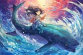 In the vast expanse of the ocean, mystical beings emerge - - majestic whales and enchanting dolphins - - embracing the waves with