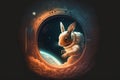 Astronaut rabbit against the backdrop of outer space