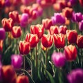 A field full of red tulips