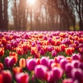 A field full of red tulips