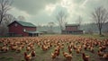 Vast free-range chicken farm in rural landscape under cloudy sky Royalty Free Stock Photo