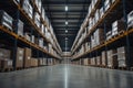 Vast freight transportation warehouse featuring extensive shelving and racking systems for storage Royalty Free Stock Photo
