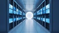 Futuristic Data Center with Glowing Server Racks and Central Orb Royalty Free Stock Photo