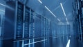 Modern Data Center Server Room with Glowing Blue Lights, AI Technology Concept Royalty Free Stock Photo