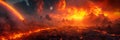 vast hellscape where fire is visible, beautiful and eerie landscapes. Generative AI Royalty Free Stock Photo