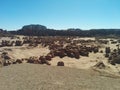 Vast landscape of hoodoo rock formations and boulders in Goblin Valley