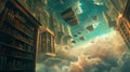 A vast library suspended in the clouds within a floating citadel. Generative Ai