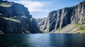 Vast and majestic lake with towering cliffs