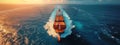 Vast maritime adventure cargo ship crossing boundless seas from above