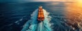 Vast maritime adventure cargo ship crossing boundless seas from above