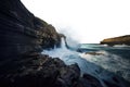 vast ocean with waves crashing on large stone cliffs. fjords. Transparent PNG file. Ocean, sea, water, waves.