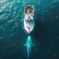 Great White shark swimming the ocean near boat