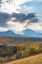 Vast prairie and forest in beautiful autumn. Waterton Scenic Spot, Alberta, Canada. Royalty Free Stock Photo