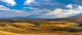 Vast prairie and forest in beautiful autumn. Waterton Scenic Spot, Alberta, Canada. Royalty Free Stock Photo