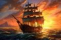 Vast Sailing ocean ship. Generate Ai Royalty Free Stock Photo